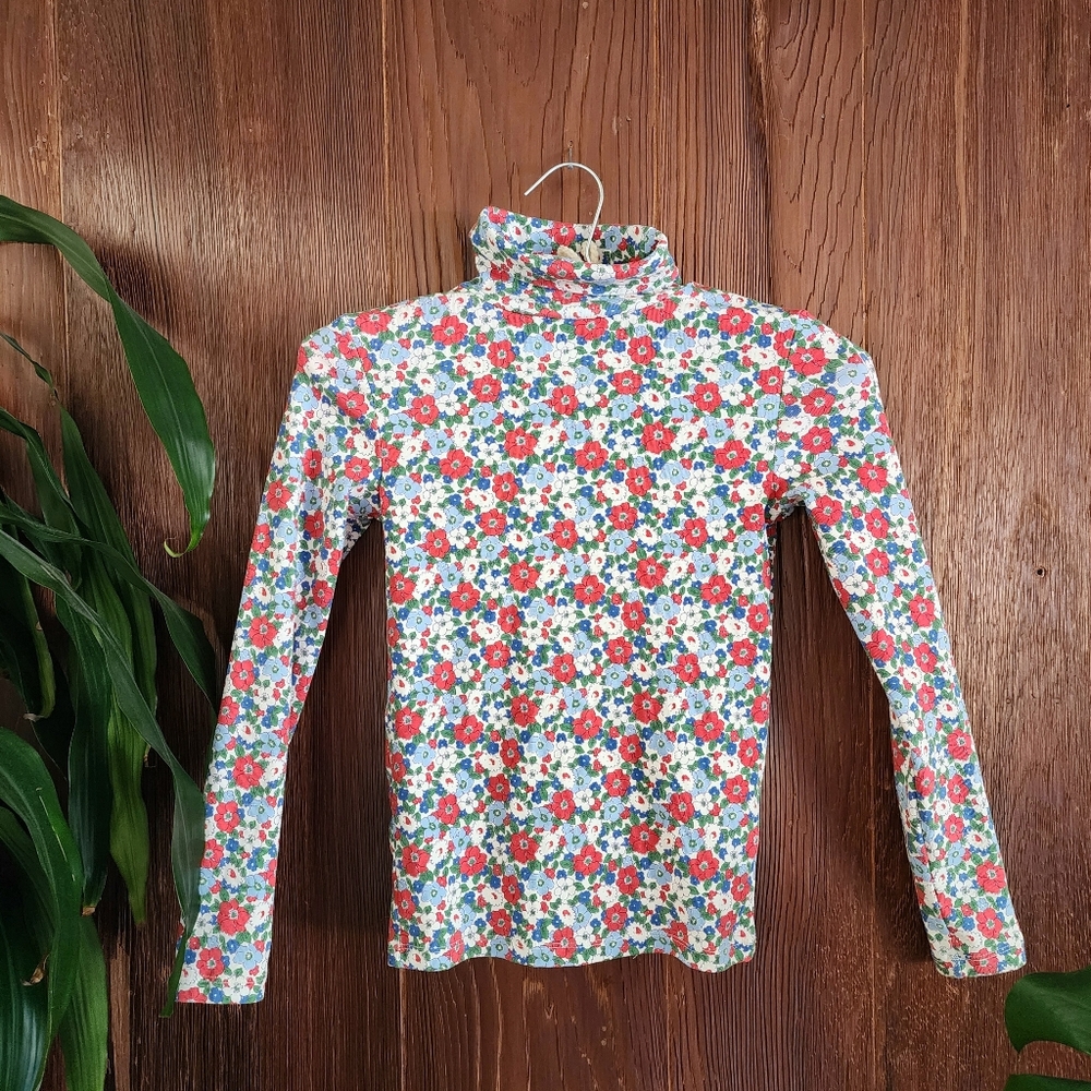 Mini Boden Cotton Floral Turtleneck Longsleeve Top 9-10Y